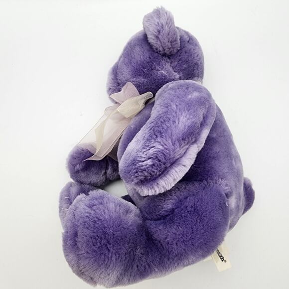 Vintage Commonwealth Purple Bear Plush 10" Satin Bow Heart Nose & Feet 2002 - Picture 3 of 11